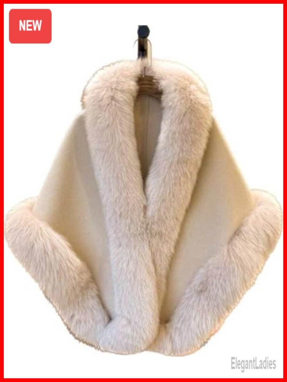 Cashmere Pashmina Wool Shawl Wrap Fox Fur Trimmed Cloak Women